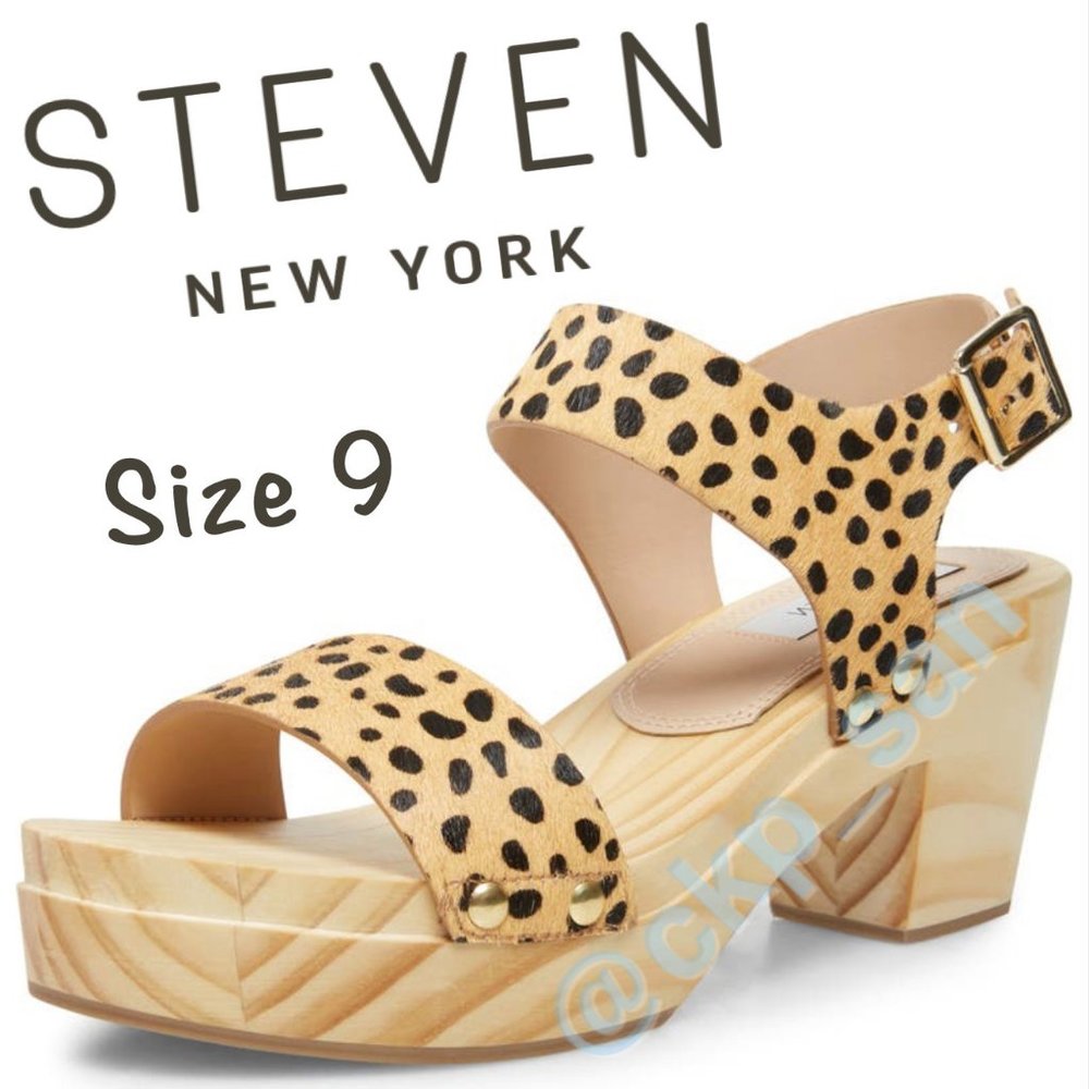 NIB Steven NEW YORK Cheetah Print Wood Clog Sz 9M